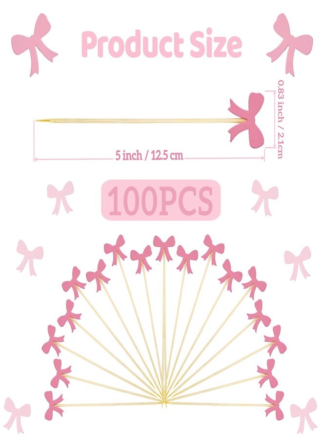 XMZY Pink Bow Toothpicks Fancy Cocktail Sticks for Appetizers Skewers 5 Inch Food Picks for Fruit Drink Sandwich Dessert Bow Decorations for Party (100PCS) - Image 2